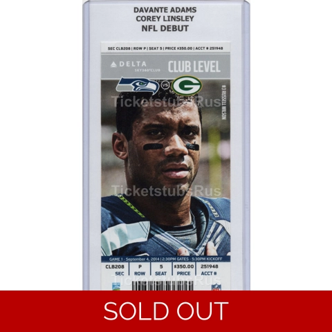 DAVANTE ADAMS NFL DEBUT 2014 Green Bay PACKERS @ SEAHAWKS 9/4 CLUB Ticket WILSON